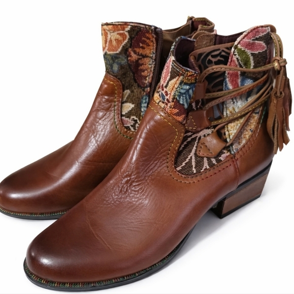 L'artiste Shoes - L'ARTISTE Vintage Brown Leather Ankle Boots  Boho Accents Sz 37 7